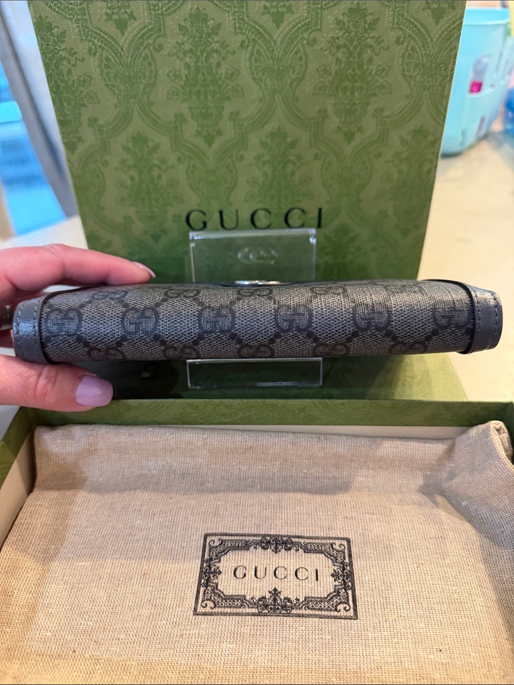 GUCCI | ✨NEW✨ Ophidia GG Supreme Zip Around Long Wallet in Grey/Graphite Grey - Picture 6 of 8